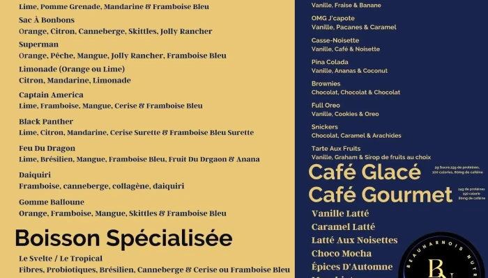Beauharnois Nutrition -  Menu - Beauharnois
