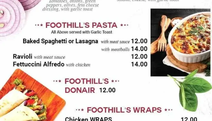 Foothills Pizza Pasta Menu - Diamond Valley
