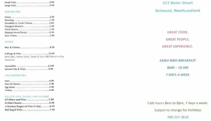 Harbourview Cafe -  Menu - Botwood