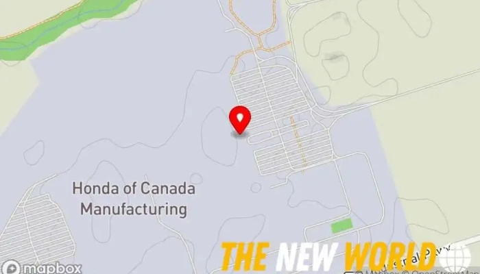 map of Honda of Canada Mfg. Plant 1 Car manufacturer in Alliston