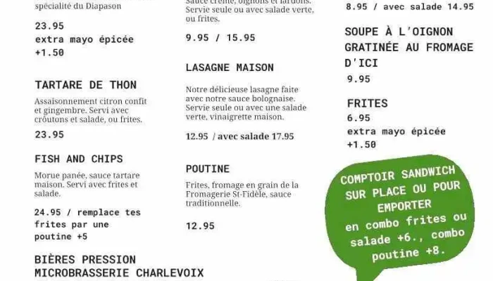 Le Diapason Boutique Gourmande Sandwicherie Menu - Baie-saint-paul