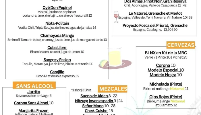 Nixtamal Cuisine Mexicaine -  Menu - Baie-saint-paul