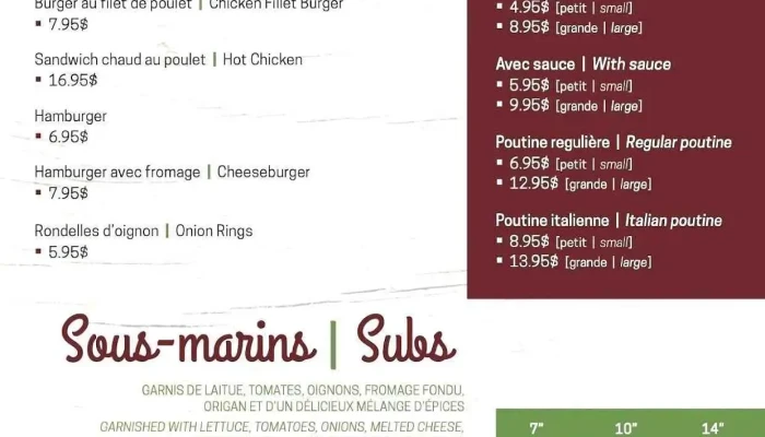 Pizzeria Bedford -  Menu - Bedford