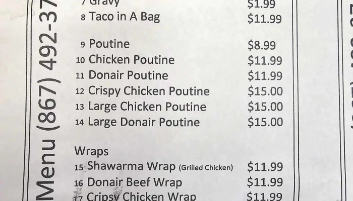 R Video Store And Restaurant -  Menu - Behchokǫ̀