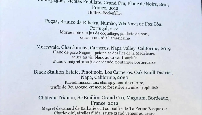 Restaurant Les Labours -  Menu - Baie-saint-paul